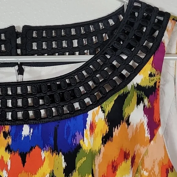 Tahari Cocktail Floral Dress Size 10 Sleeveless Knee Lined Multicolor Business - Picture 4 of 9